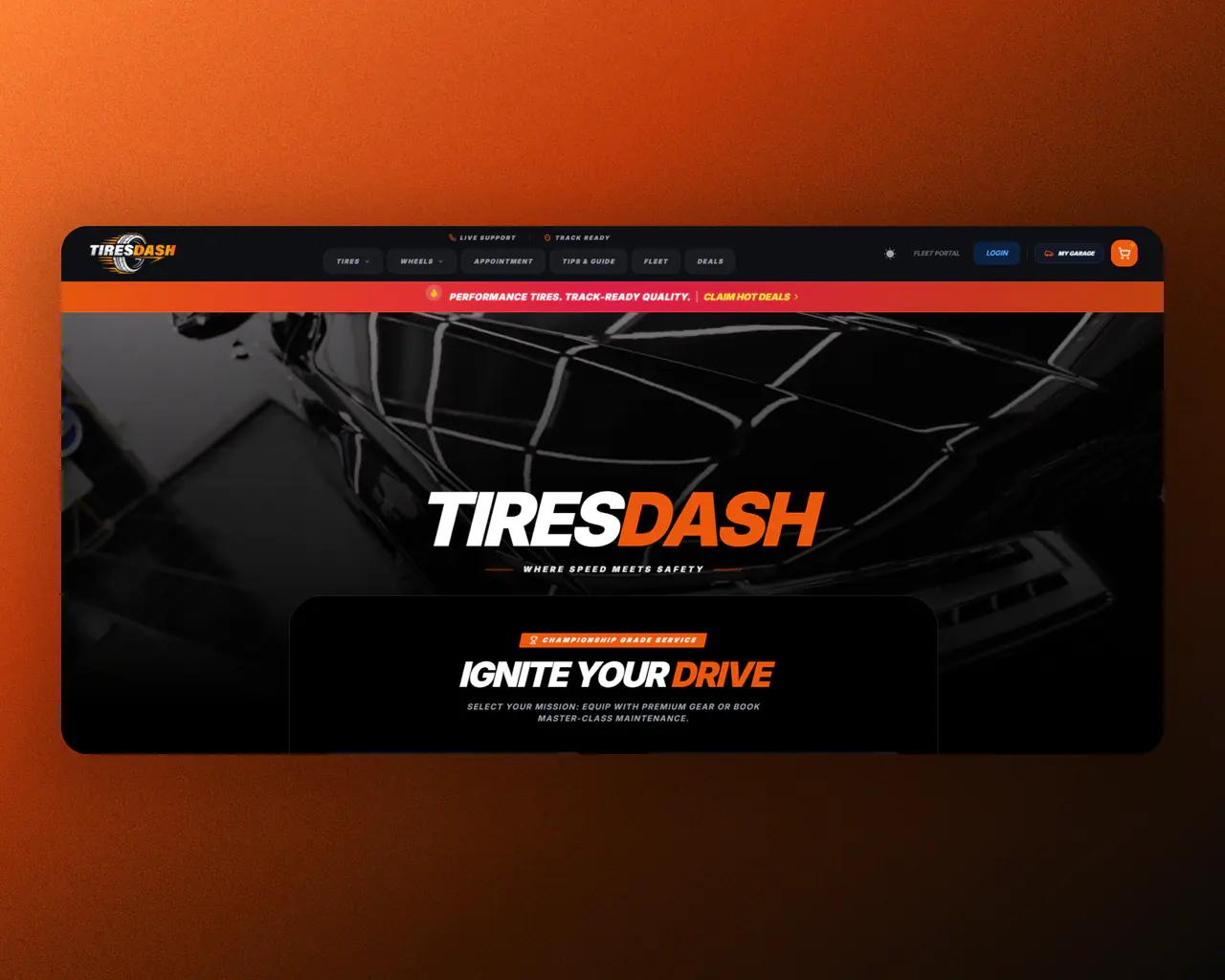 Tiresdash · Palm Beach website mockup